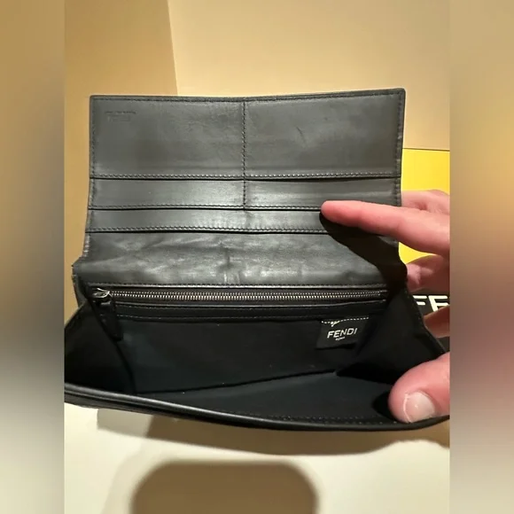 Fendi Vitello Grace Micro Zucca Pattern Men’s Long Wallet W/box & dustbag